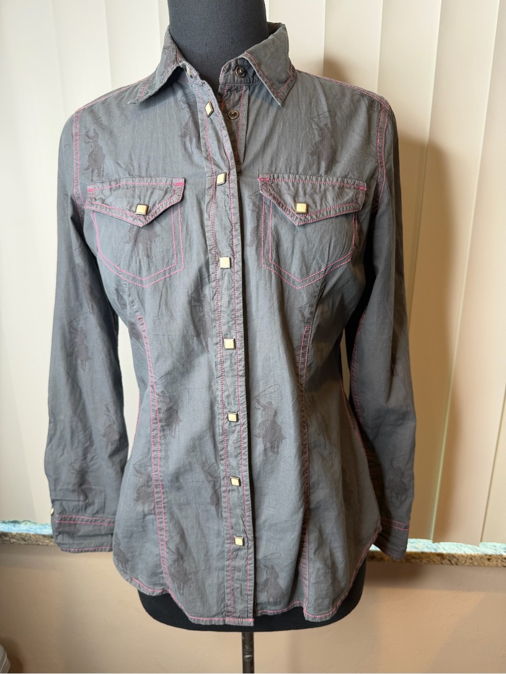 Barn Fly Trading Gray Long-Sleeve Western Shirt with Contrast Stitching SZ Small